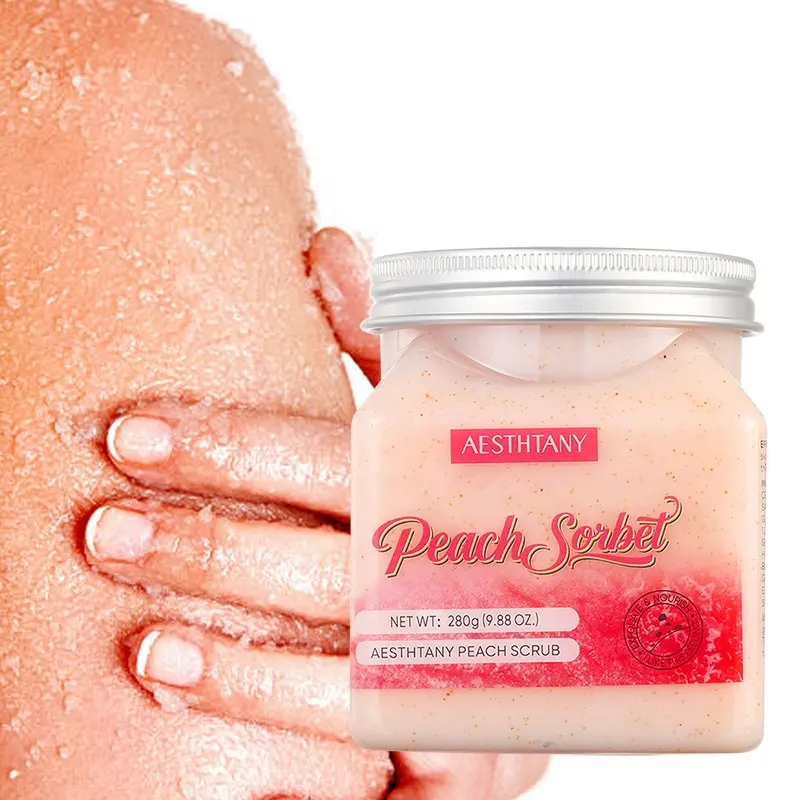 AESTHTANY 280g Peach Body Facial Scrub Exfoliating Organic All Skin Types Deep Cleansing Nourishing OEM