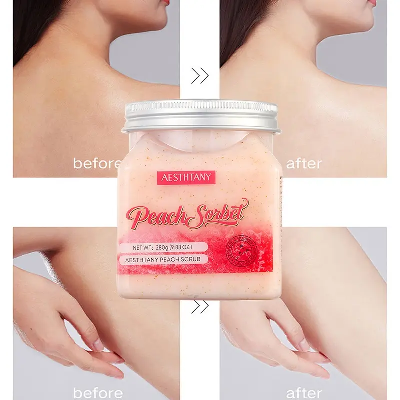 AESTHTANY 280g Peach Body Facial Scrub Exfoliating Organic All Skin Types Deep Cleansing Nourishing OEM