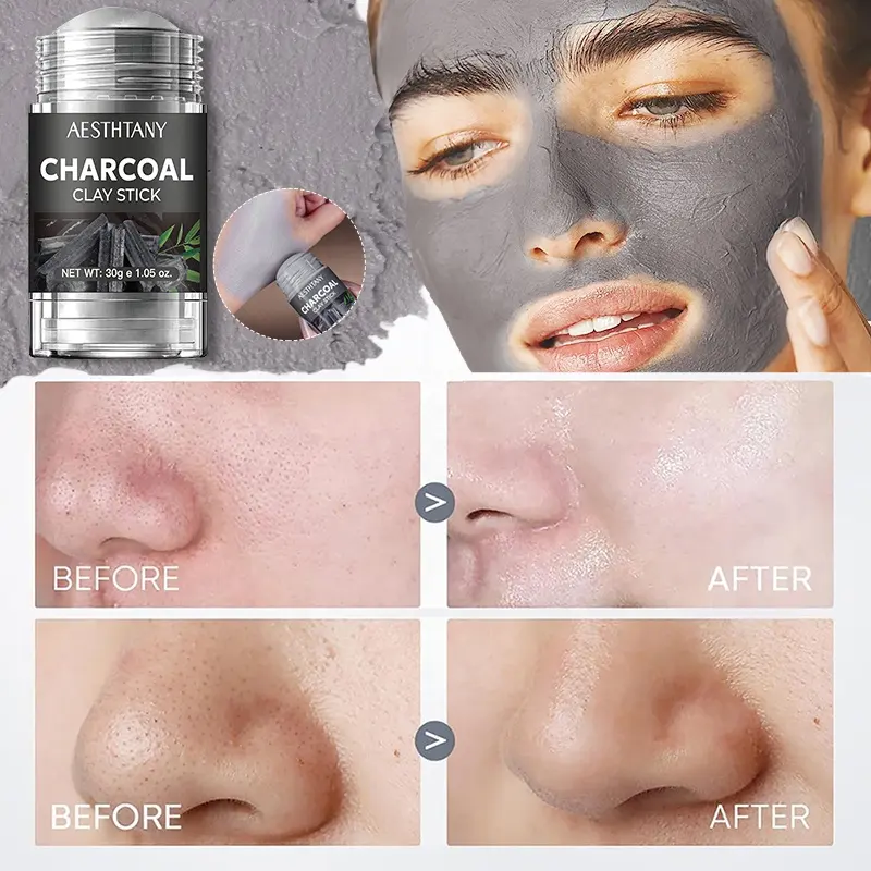 AESTHTANY 30g Salicylic Acid Turmeric Solid Mud Stick Face Tighten Refine Pores Reduce Sebum Subsiding Redness Skin Care OEM