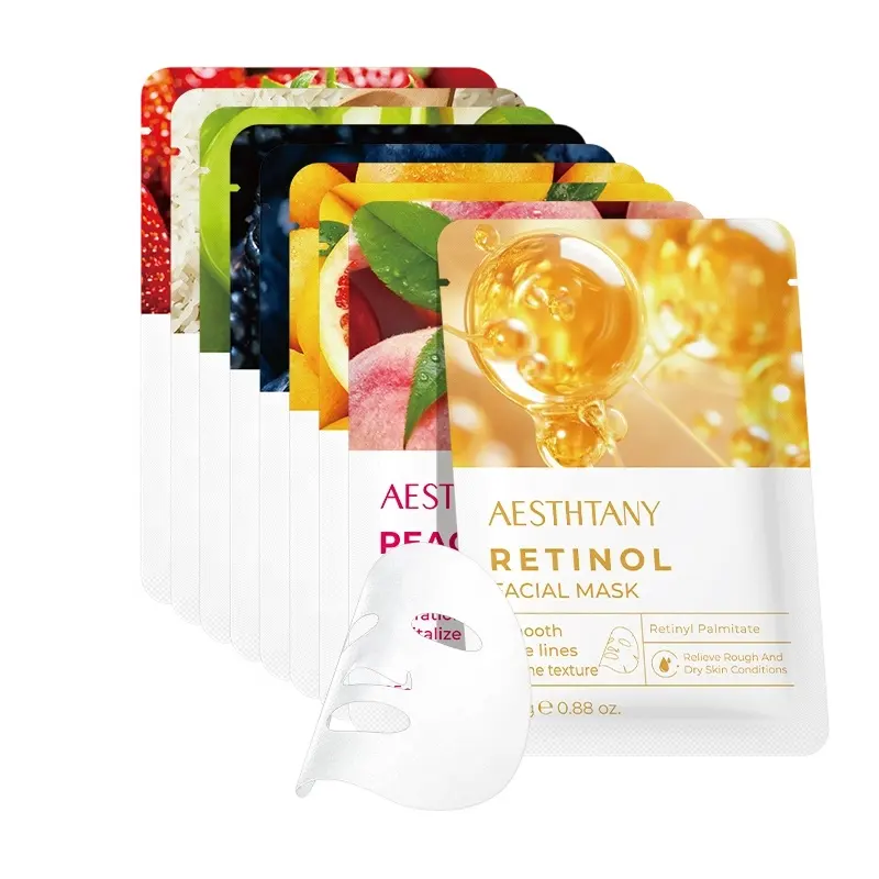 AESTHTANY Fruit Face Mask 25g*10 Sheets Deep Hydrating Facial Mask Pack Vitamin C Brightening Sheet Mask for Skincare