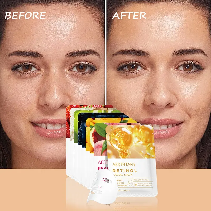 AESTHTANY Mixed Fruit Facial Mask Set Strawberry Rice Retinol Hydrating Brightening Facial Sheet Mask for Daily Care Wholesale
