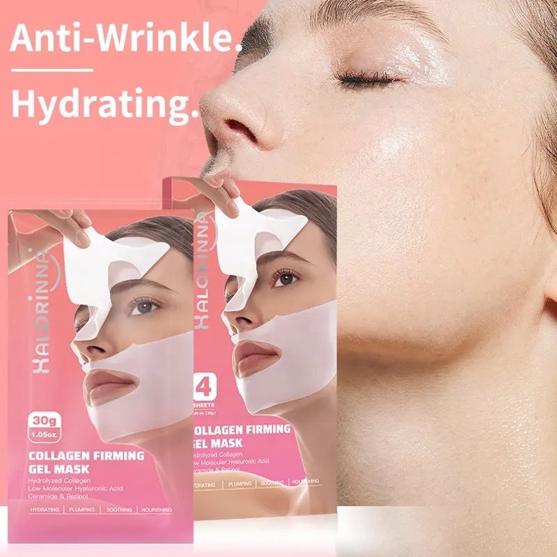 HALORINNA Collagen Firming Gel Facial Sheet with Niacinamide & Hyaluronic Acid Anti-Wrinkle Moisturizing Whitening Face Sheet