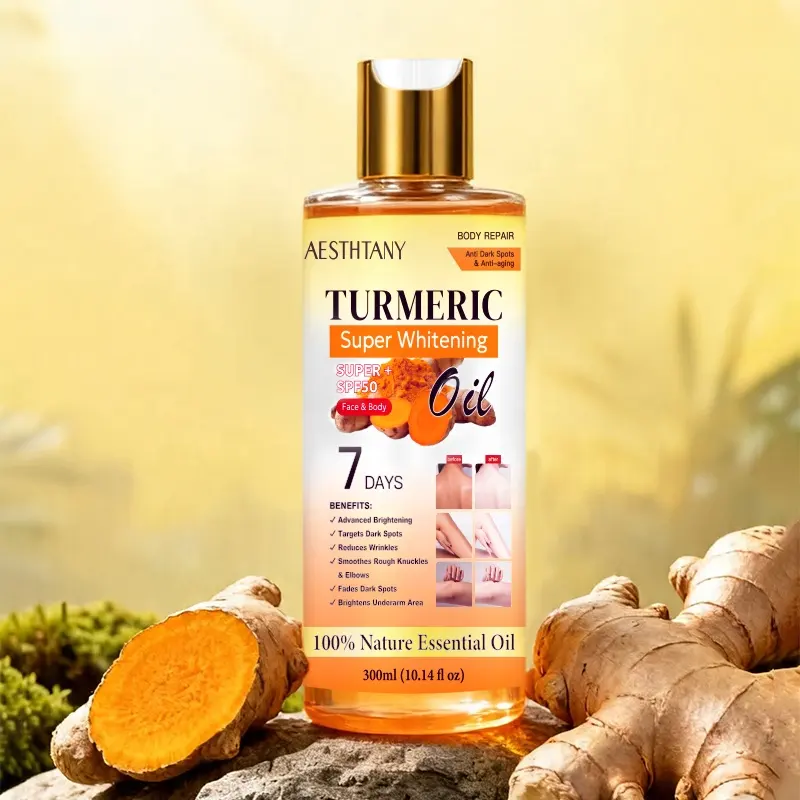 AESTHTANY Whitening Turmeric Repair Body Oil Anti Aging Sun Block Fade Hyperpigmentation Hydrating Body Care OEM Wholesale