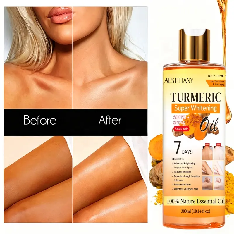 AESTHTANY Whitening Turmeric Repair Body Oil Anti Aging Sun Block Fade Hyperpigmentation Hydrating Body Care OEM Wholesale