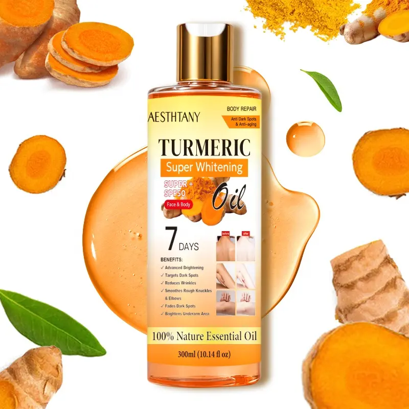 AESTHTANY Whitening Turmeric Repair Body Oil Anti Aging Sun Block Fade Hyperpigmentation Hydrating Body Care OEM Wholesale