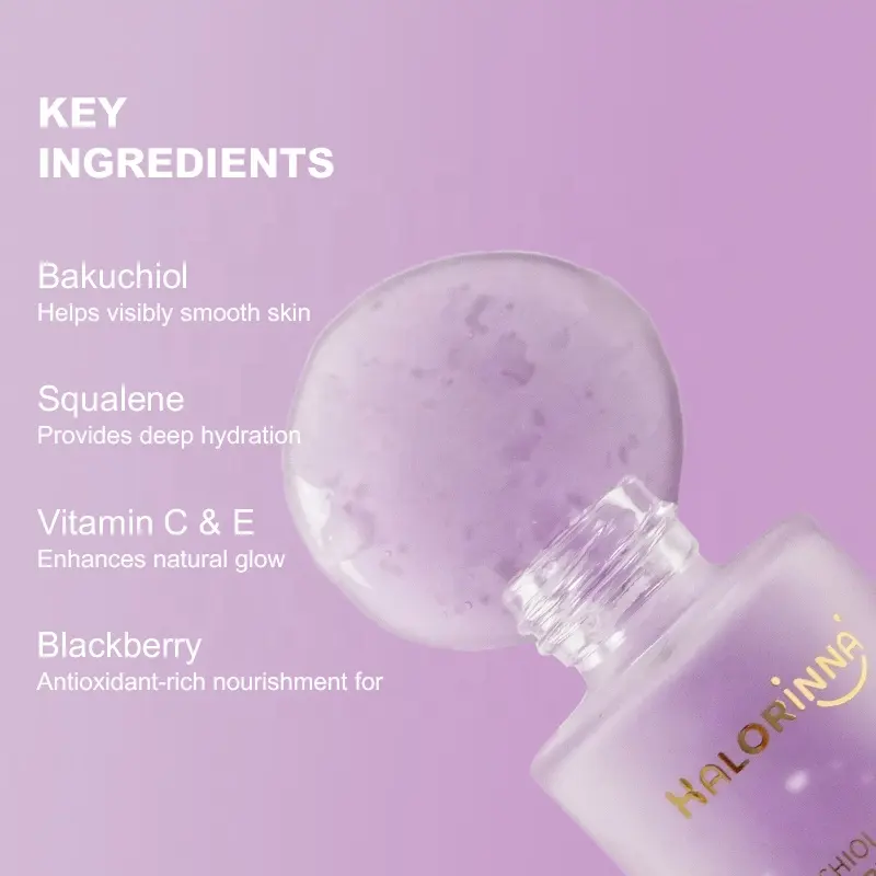 HALORINNA 30ml Natural Bakuchiol Niacinamide Plumping Whitening Brightening Serum Smooth Fine Lines Minimize Pores Anti-Aging