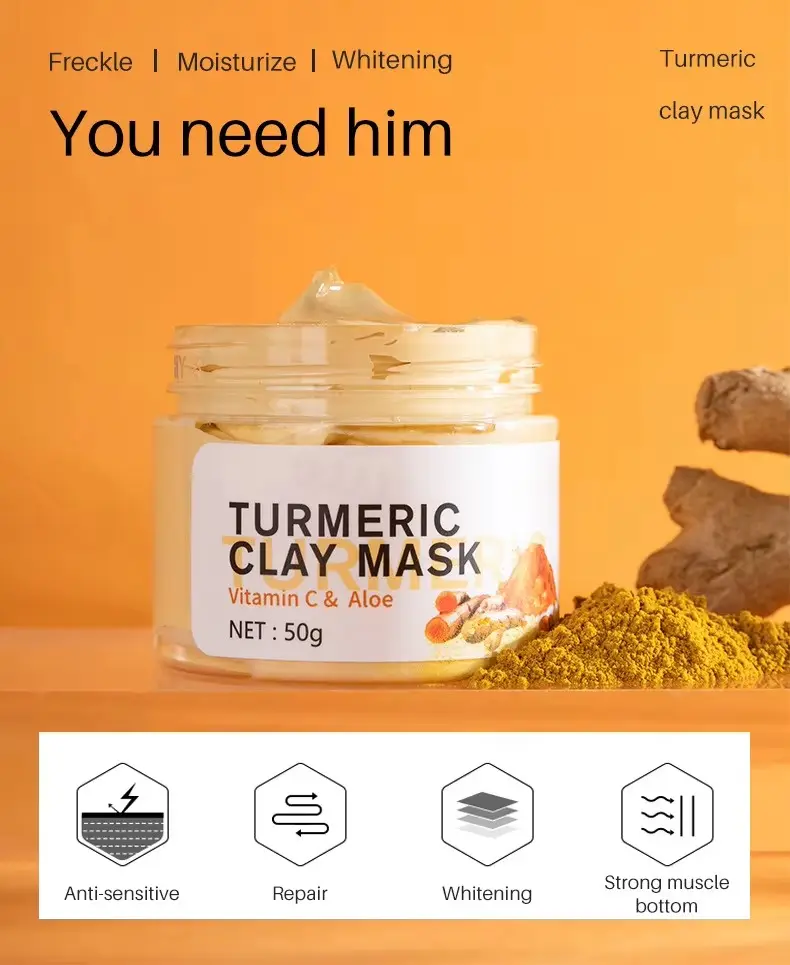 Private Label Turmeric Mud Facial Mask Face Skin Care Brighten Repair Anti-Acne Tumeric Clay Mask