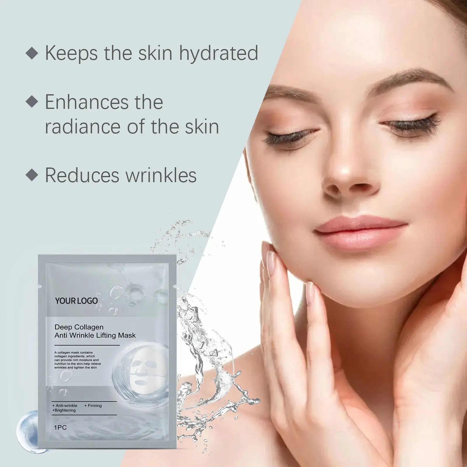 Private Label Wholesale Deep Collagen Facial Mask Sheet Anti-Wrinkle Brightening Overnight Lifting Bio Collagen Face Mask OEM