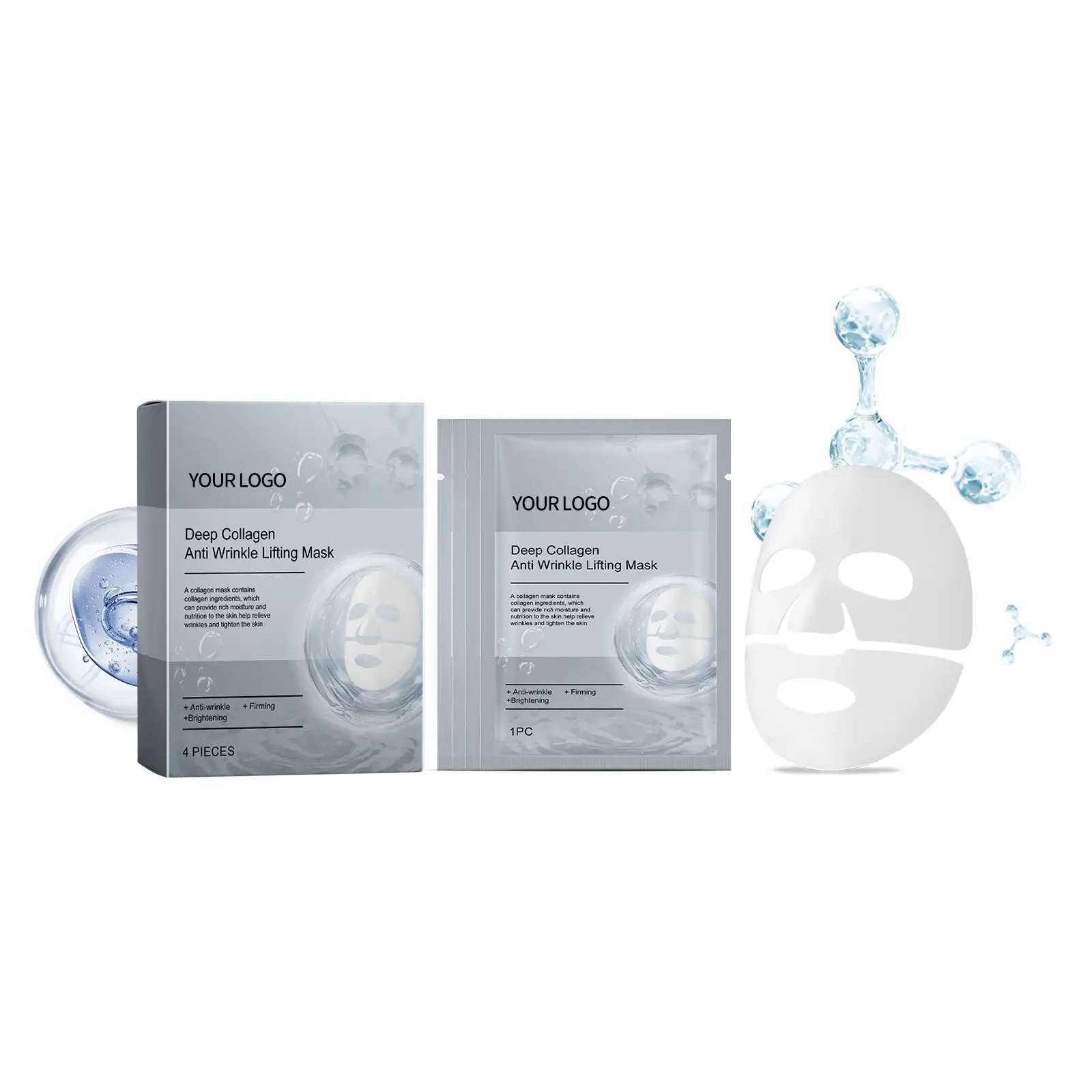 Private Label Wholesale Deep Collagen Facial Mask Sheet Anti-Wrinkle Brightening Overnight Lifting Bio Collagen Face Mask OEM