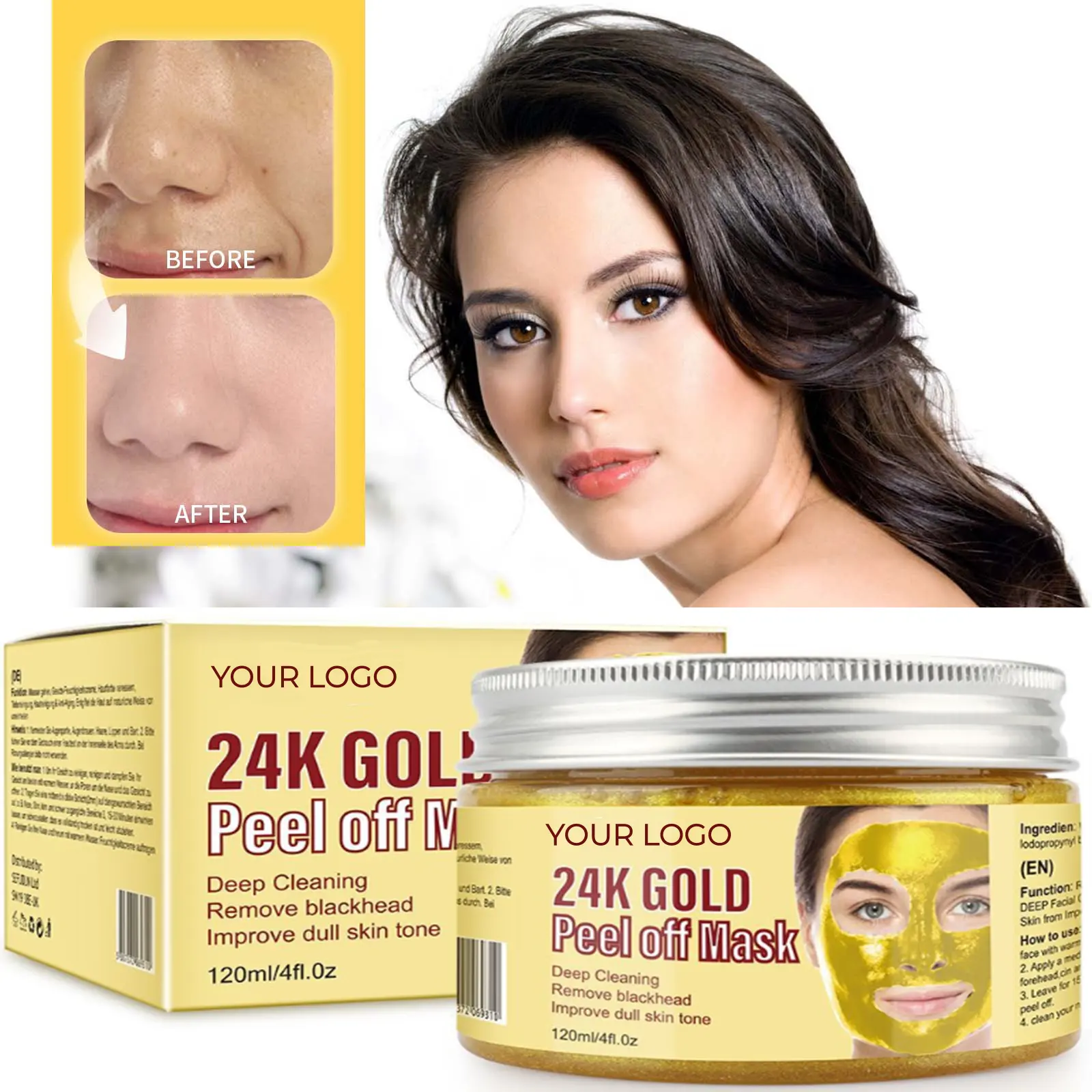 Private Label 24k Gold Facial Mask Anti Aging Hydrating Peel off Face Masked Beauty Gold Facial Mask Skincare Skin Care Products