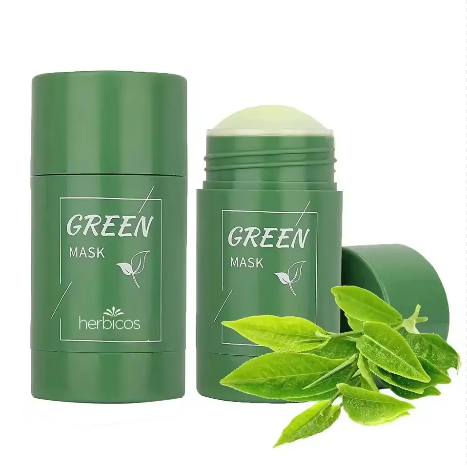 Private Label Green Tea Extract Face Mask Stick Vitamin C Infused Anti-Acne Volcanic Mud Cleanses Pores Oil Control Nose Use