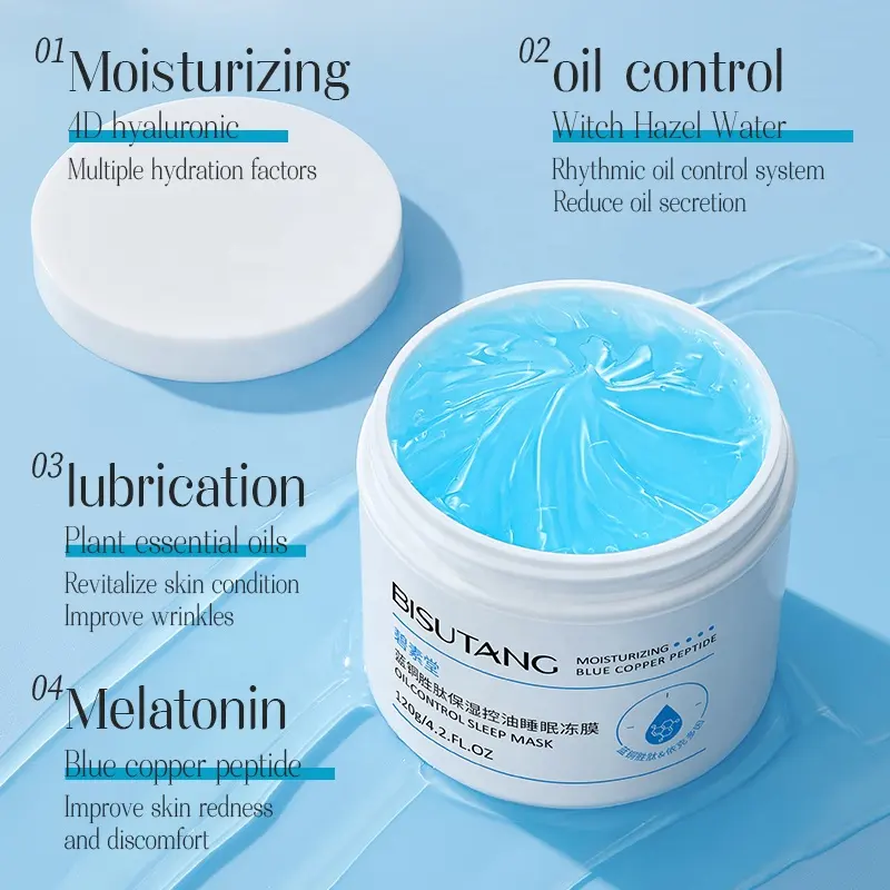OEM Blue Copper Peptide Anti-Wrinkle Sleeping Freeze Facial Mask Oil Control Moisturizing Hydrating Face Care Mud Formula