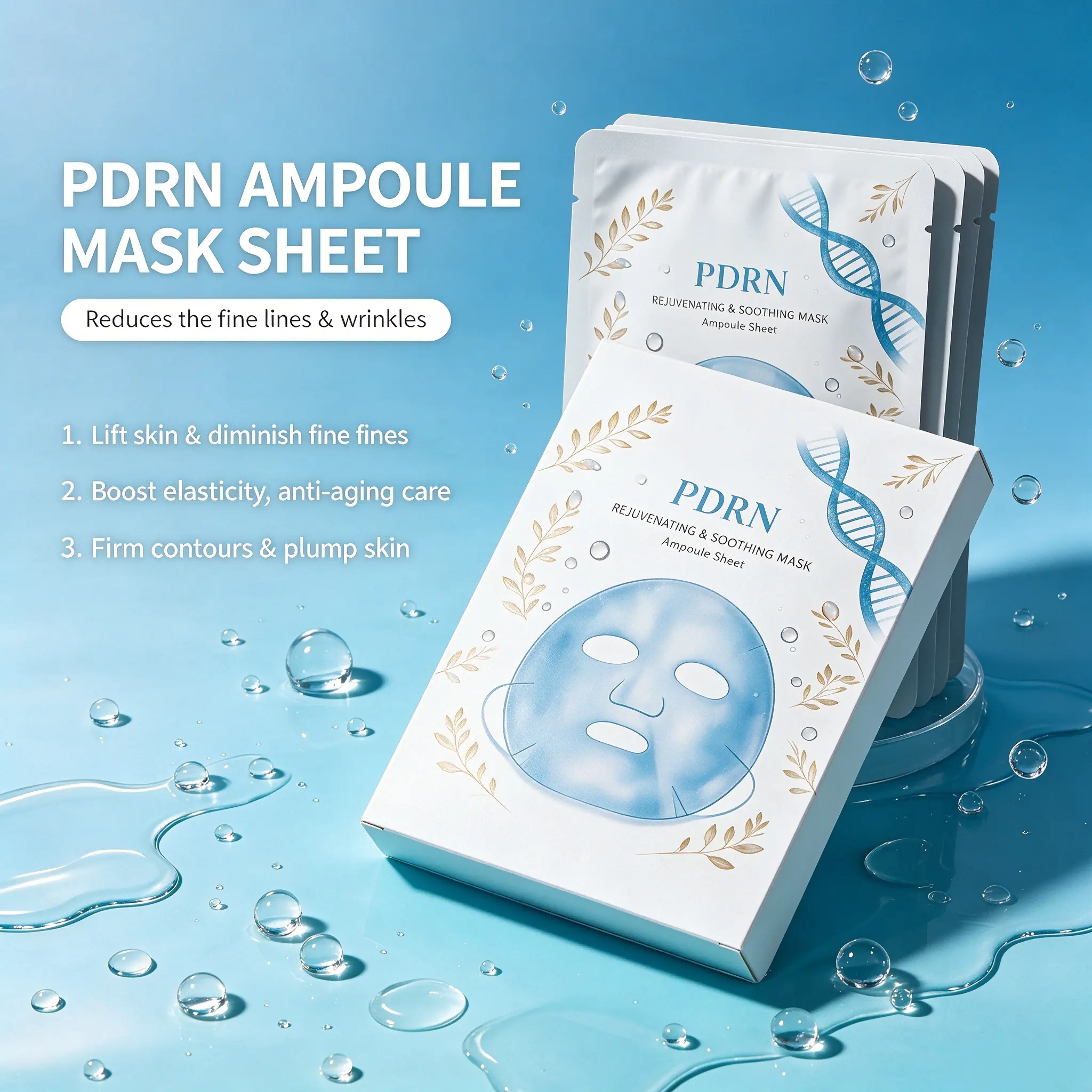 OEM Korean PDRN Salmon DNA Collagen Ampoule Sheet Mask Anti Aging Hydrating Brightening Firming Vegan Private Label Wholesale