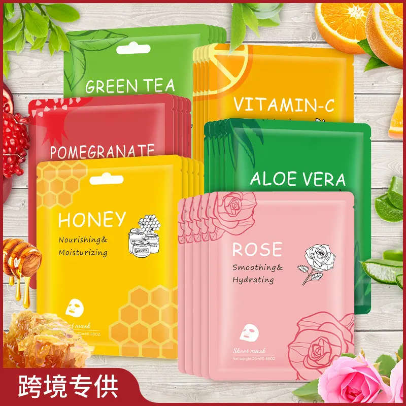 Fruit Moisturizing Repair Firming Sheet Mask Shrink Pores Vitamin C Aloe Vera Fruit Facial Mask
