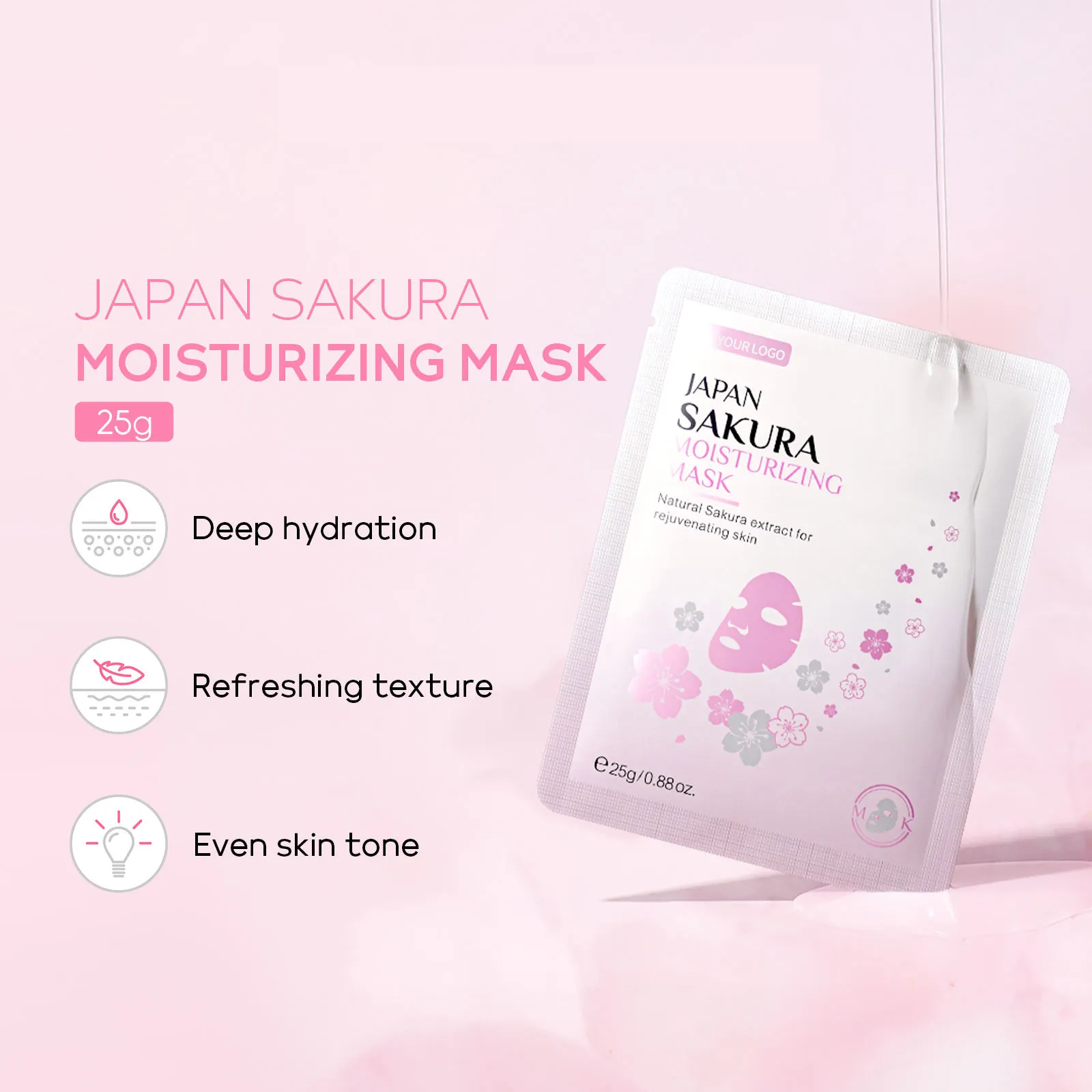 OEM Natural Japanese Sakura Facial Mask Brightening Hydrating Soothing Anti Oxidant for Mature Aging Skin Care Beauty Product
