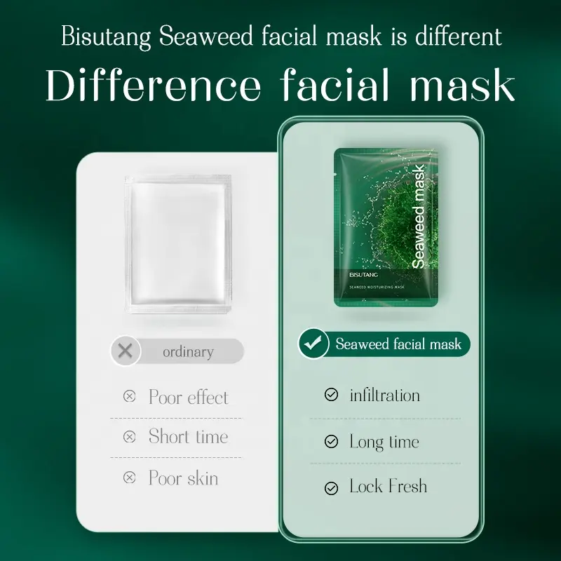 BISUTANG Seaweed Serum Moisturizing Facial Mask Face Skin Hydrating Moisturising Facial Mask 10PCS/Box
