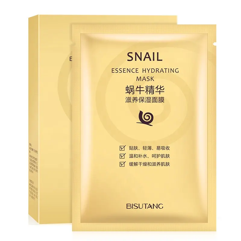 BISUTANG Snail Extract Facial Mask Vegan Ingredients Nourishing Moisturizing 10pcs/Box Factory Wholesale Skin Care Cosmetic