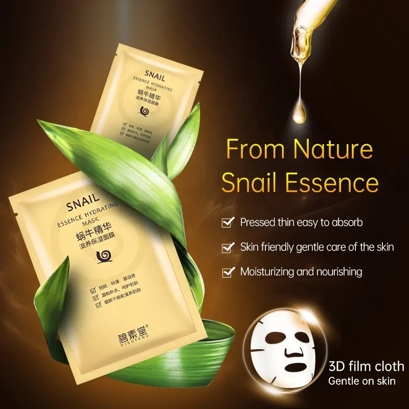 BISUTANG Snail Extract Facial Mask Vegan Ingredients Nourishing Moisturizing 10pcs/Box Factory Wholesale Skin Care Cosmetic