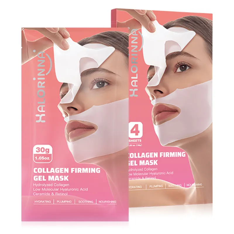 HALORINNA Collagen Firming Gel Mask 30g X 4 Sheets Hydrating Moisturizing Facial Sheet Mask Skin Care Brightening Smoothing