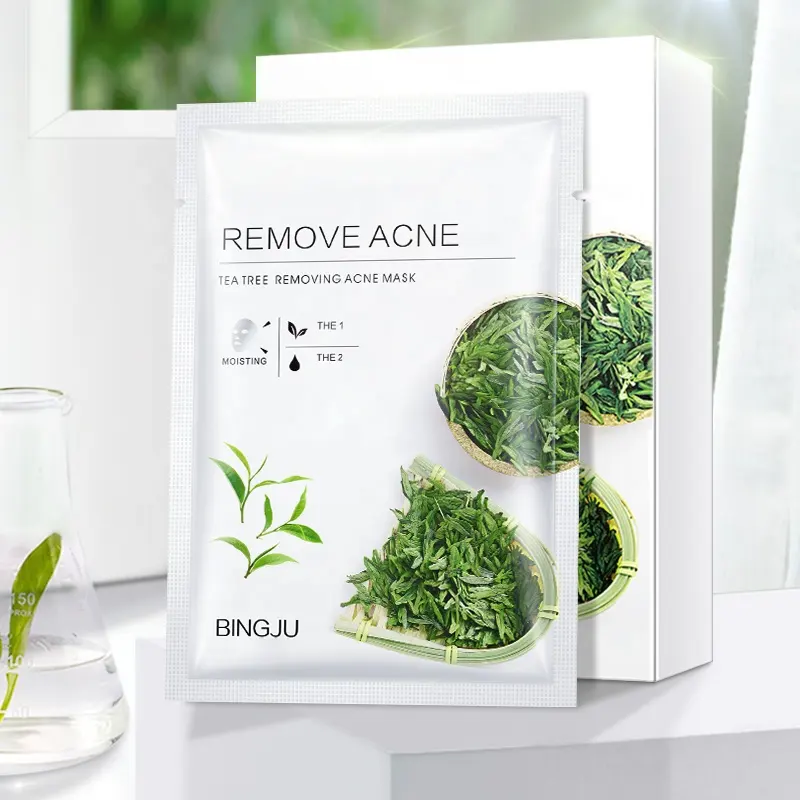 BINGJU Wholesale Box 8pcs Hyaluronic Acid Collagen Tea Tree Clay Mask Hydrate Balance Sebum Unisex Daily Facial Nourishing Care