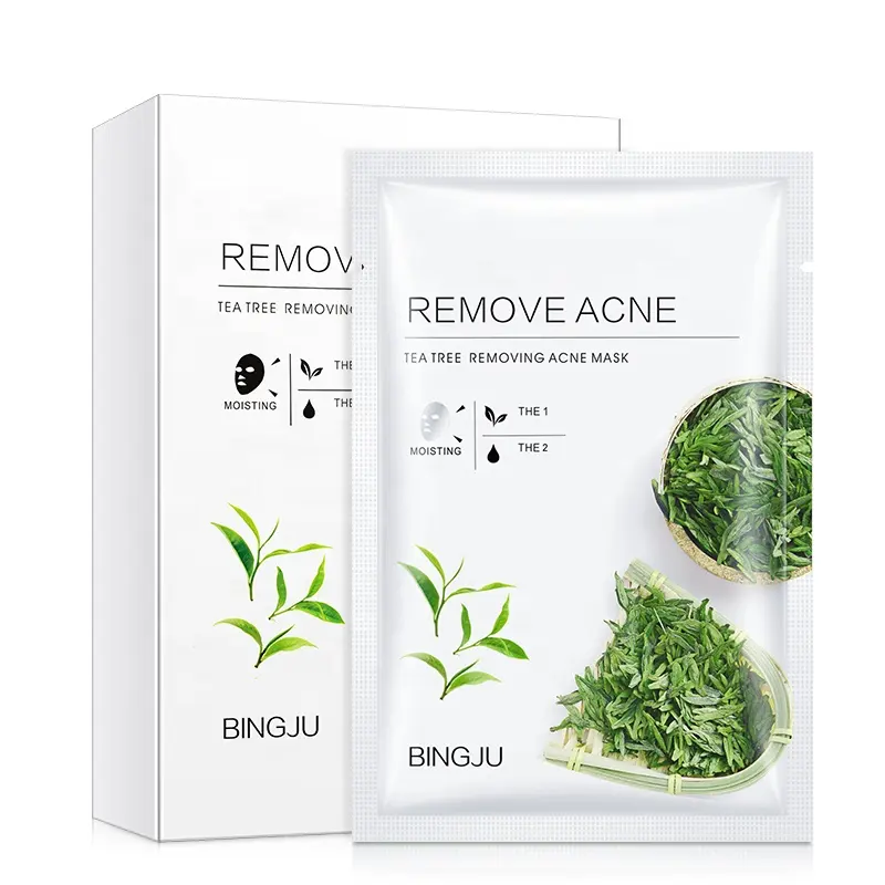 BINGJU Wholesale Box 8pcs Hyaluronic Acid Collagen Tea Tree Clay Mask Hydrate Balance Sebum Unisex Daily Facial Nourishing Care