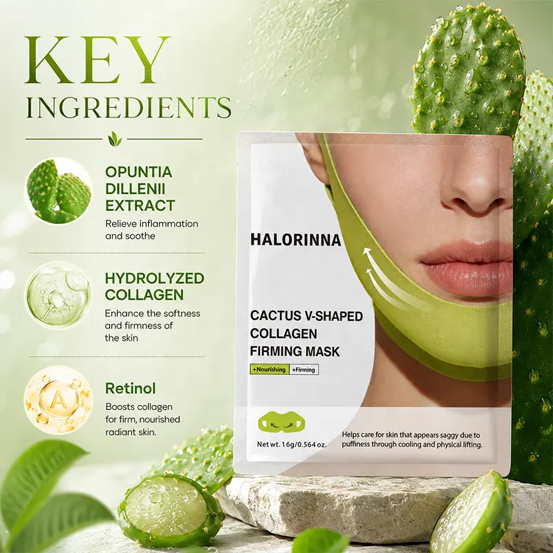 OEM HALORINNA Cactus V-Shaped Lifting Mask Hydrolyzed Collagen Retinol Physical Lift Reduce Double Chin Puffiness Anti-Sagging