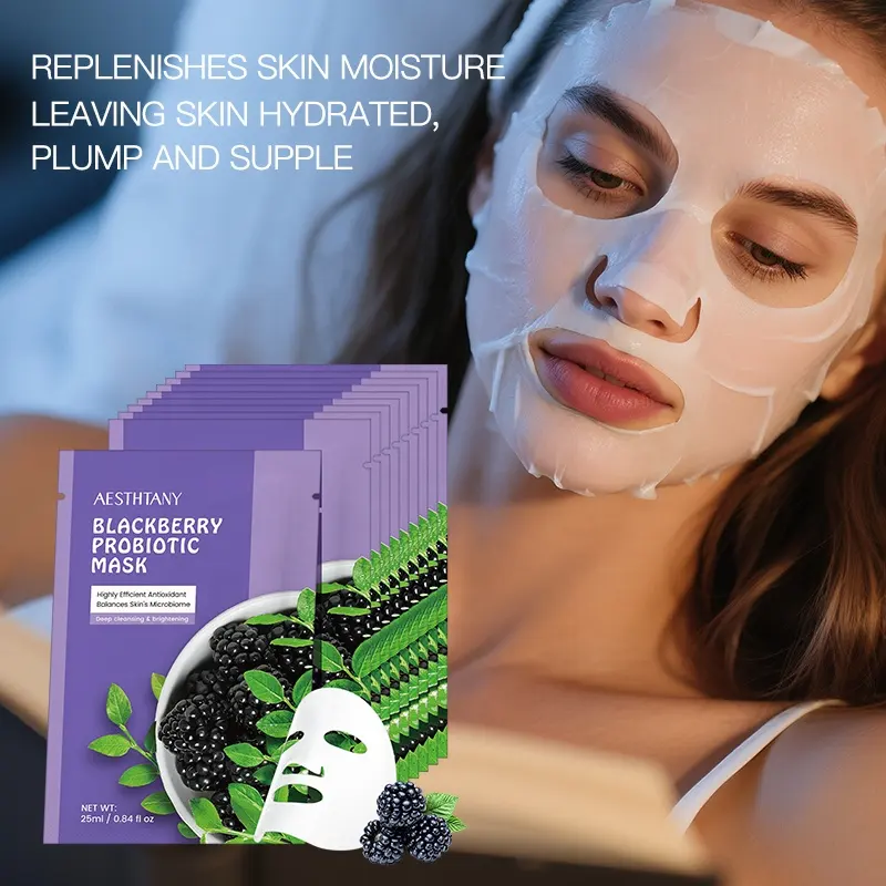 AESTHTANY Blackberry Probiotic Facial Sheet 25ml*10 Sheets Multi Nutrient Surface Harmony Boost Native Soft Skin Radiance Care