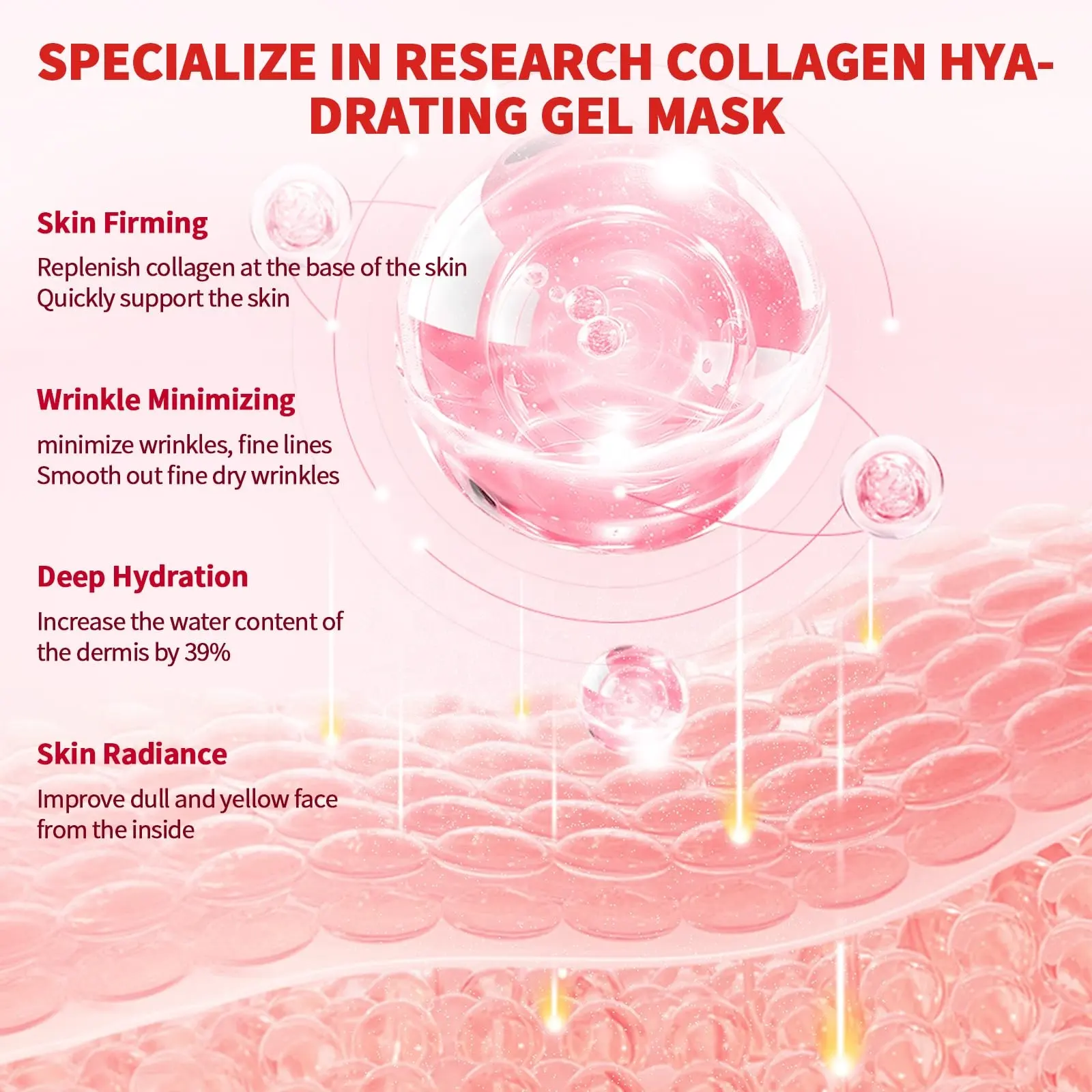 Wholesale Collagen Hydrating Gel Face Mask Box of 4 Sheets | AESTHTANY Moisturizing Anti-Wrinkle All Skin Types