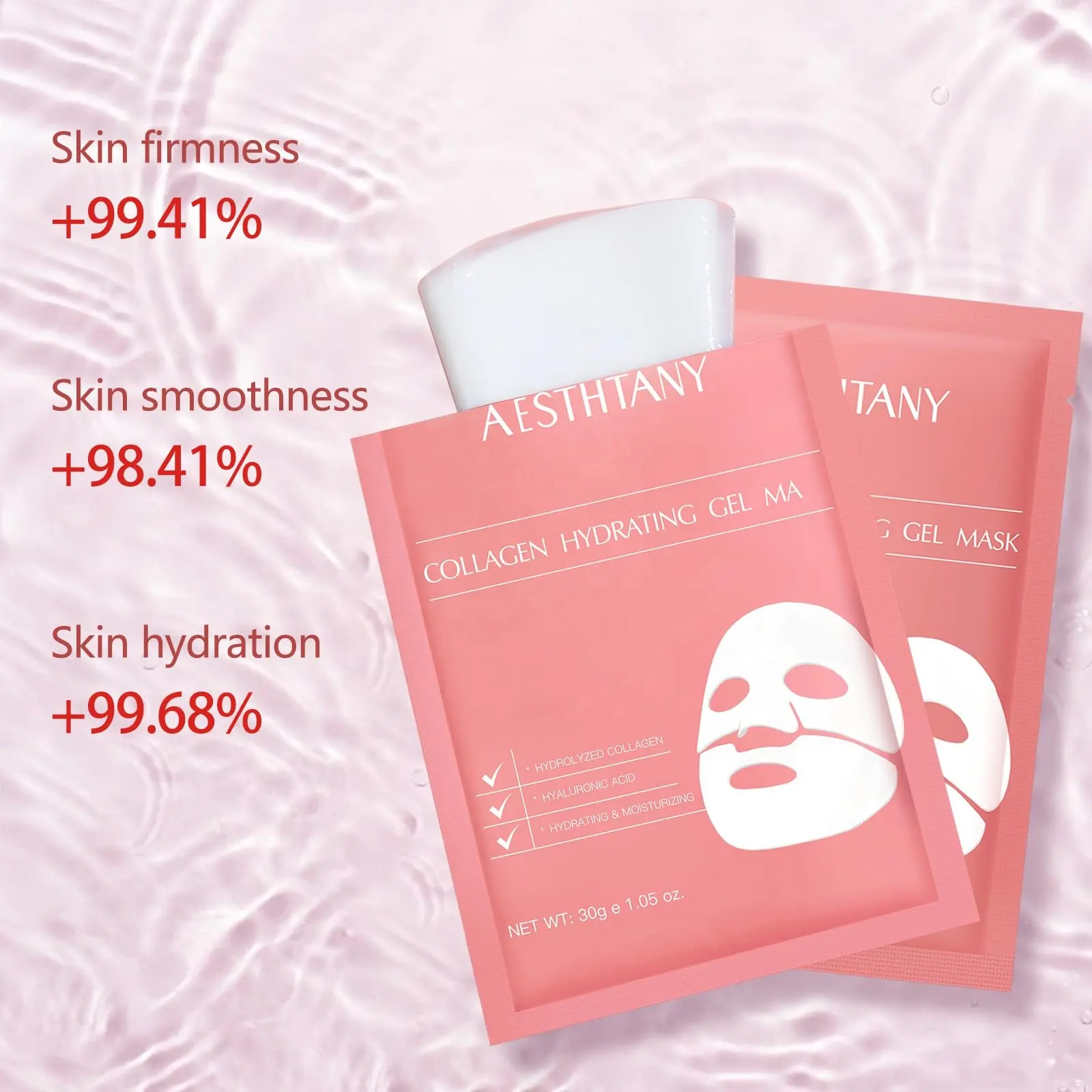 Wholesale Collagen Hydrating Gel Face Mask Box of 4 Sheets | AESTHTANY Moisturizing Anti-Wrinkle All Skin Types
