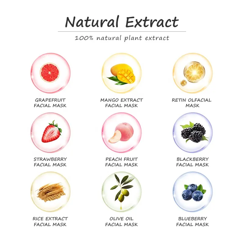 AESTHTANY Mixed Fruit Facial Mask Set Strawberry Rice Retinol Hydrating Brightening Facial Sheet Mask for Daily Care Wholesale