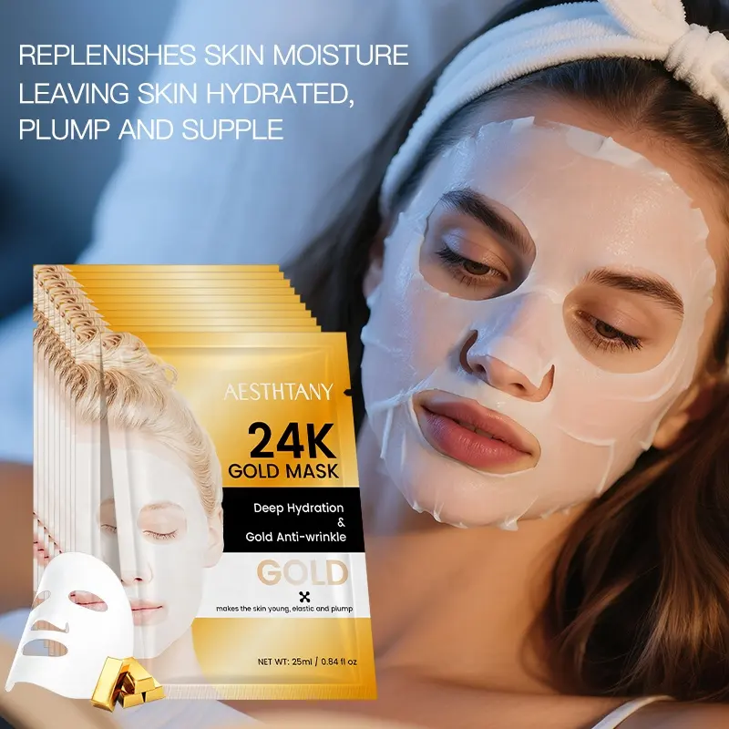 AESTHTANY 24K Gold Facial Sheet 25ml*10 Tablet Contour Refining Calming Maintain Skin Plumpness Elasticity Facial Relaxing Care