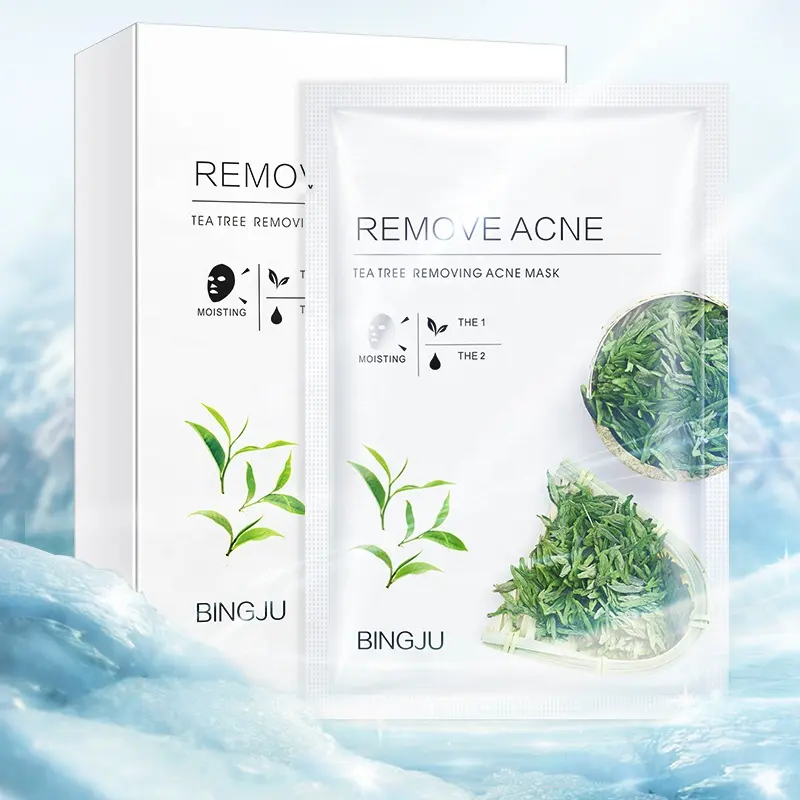 Private Label Boxed 8pcs Tea Tree Hyaluronic Acid Silk Facial Conditioning Sheet Balance Sebum Hydrate Skin Daily Facial Care