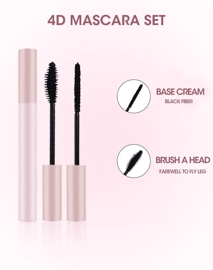 Private Label 2pcs Pink 4D for Mascara Set Long Lasting Waterproof Volume & Lengthening with Cream Primer Comes in Gift Box