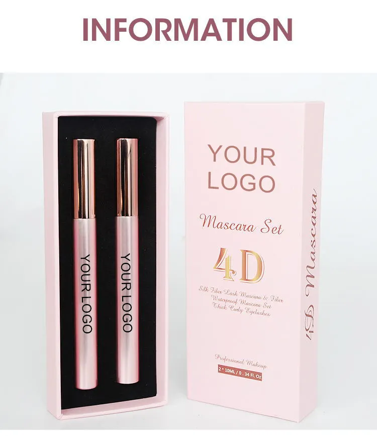 Private Label 2pcs Pink 4D for Mascara Set Long Lasting Waterproof Volume & Lengthening with Cream Primer Comes in Gift Box