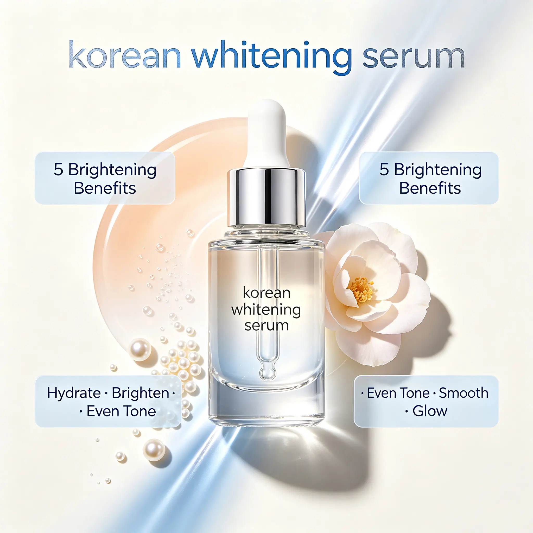 Korean Whitening Serum, Hydrating Brightening Face Serum for Dark Spots, Even Tone and Glass Skin Glow