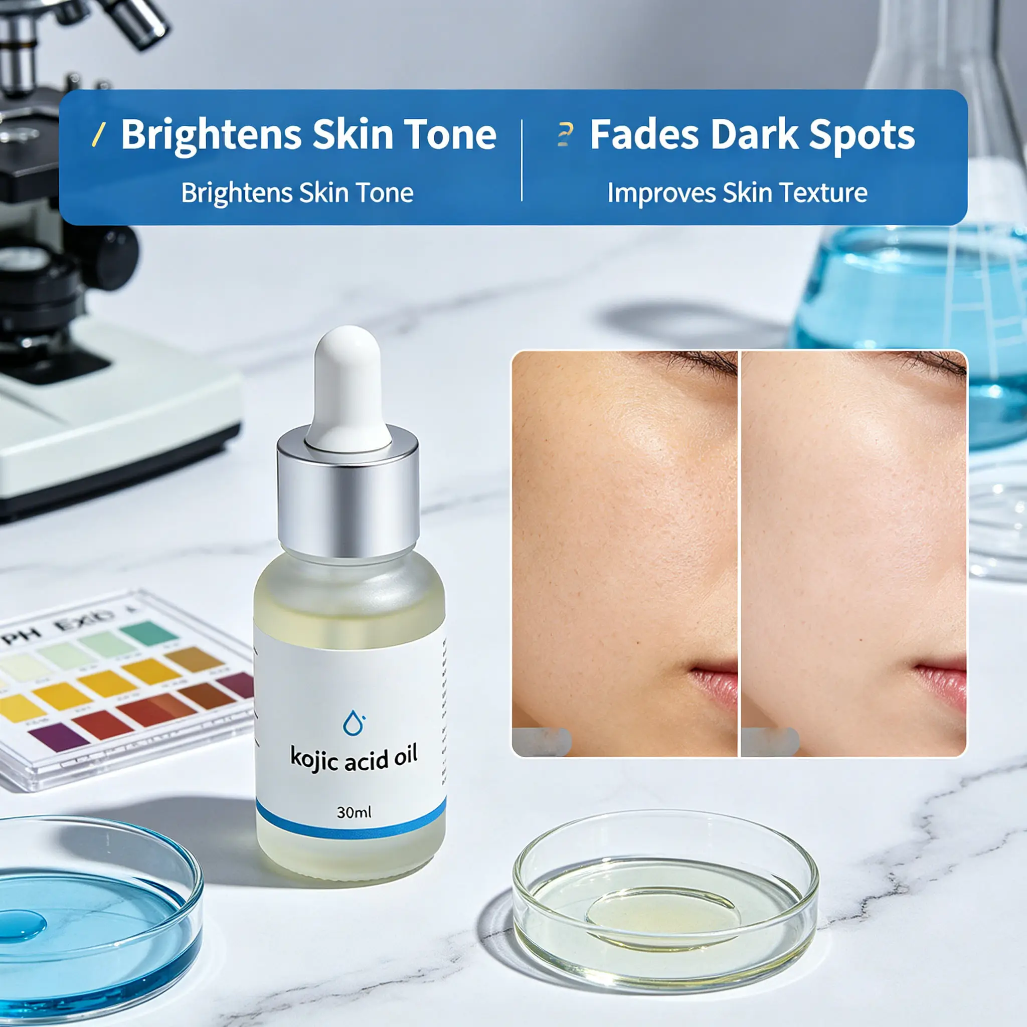 Kojic Acid Oil Skin Brightening Facial Oil Private Label Lightening Serum Fade Dark Spots Melasma Hydrating Whitening Face Oil