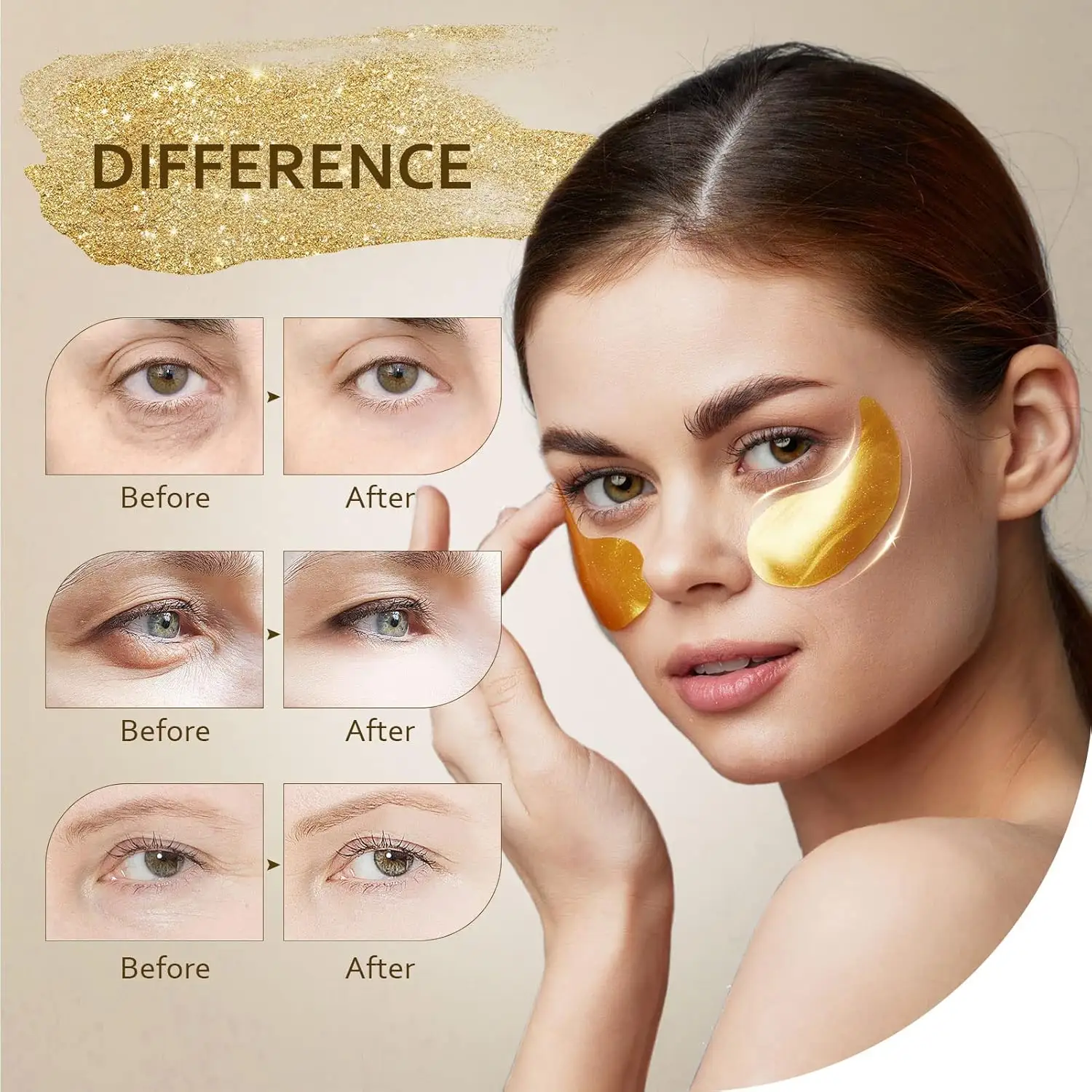 Under Eye Patches (30 Pairs), 24K Gold Under Eye Mask for Puffy Eyes, Dark Circles,Bags and Wrinkles With Patch-type Eye Mask