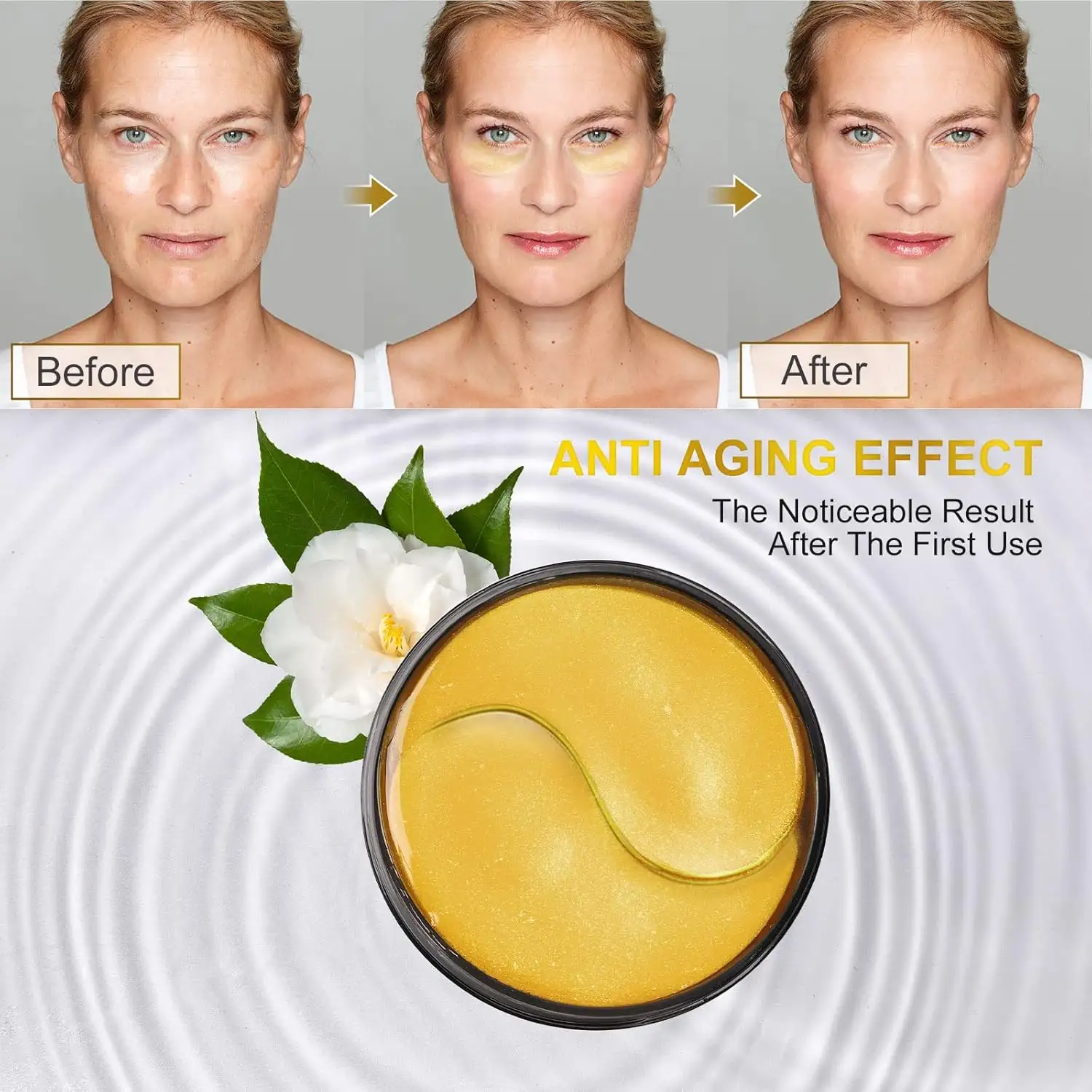 24k Gold Under Eye Patches - 60 Pcs Eye Mask Pure Gold Anti-Aging Collagen Hyaluronic Acid Under Eye Mask for Removing Dark