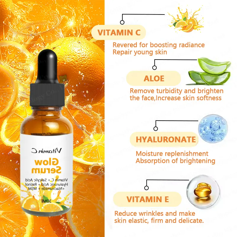 Oem Skincare Manufacturer plum 15% Vitamin c Serum Face Serum with Hyaluronic Acid Bleaching Facial Serum Vitamin C