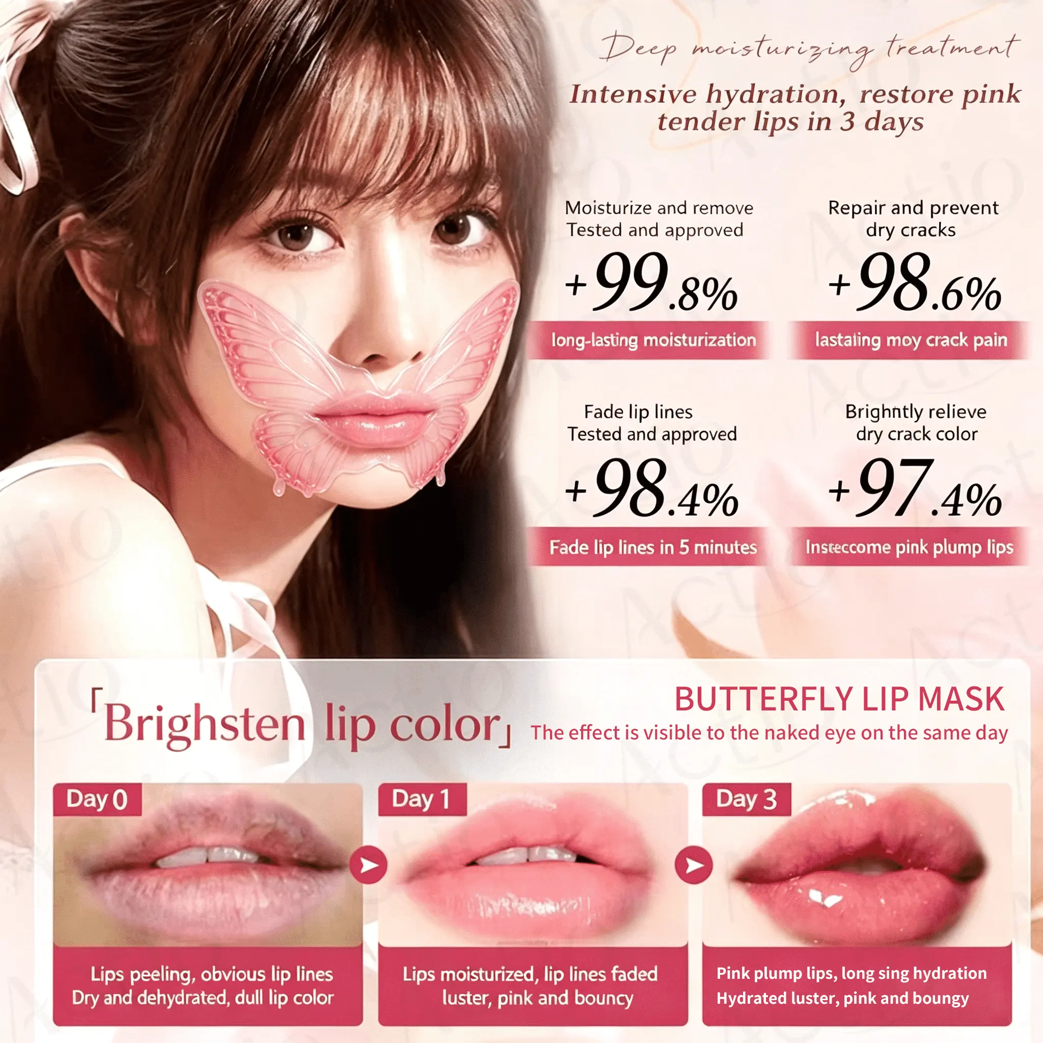 Vegan Butterfly Lip Caring Mask Hydrating for Dry Lips Firming Anti Wrinkle Lip Sleeping Mask
