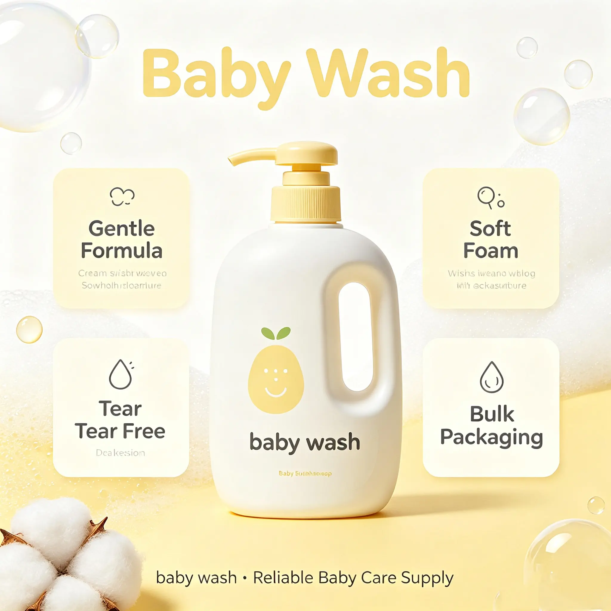 Baby Wash, Gentle Cleansing Baby Body Wash for Hotel, Hospital and Bulk Baby Care Supply