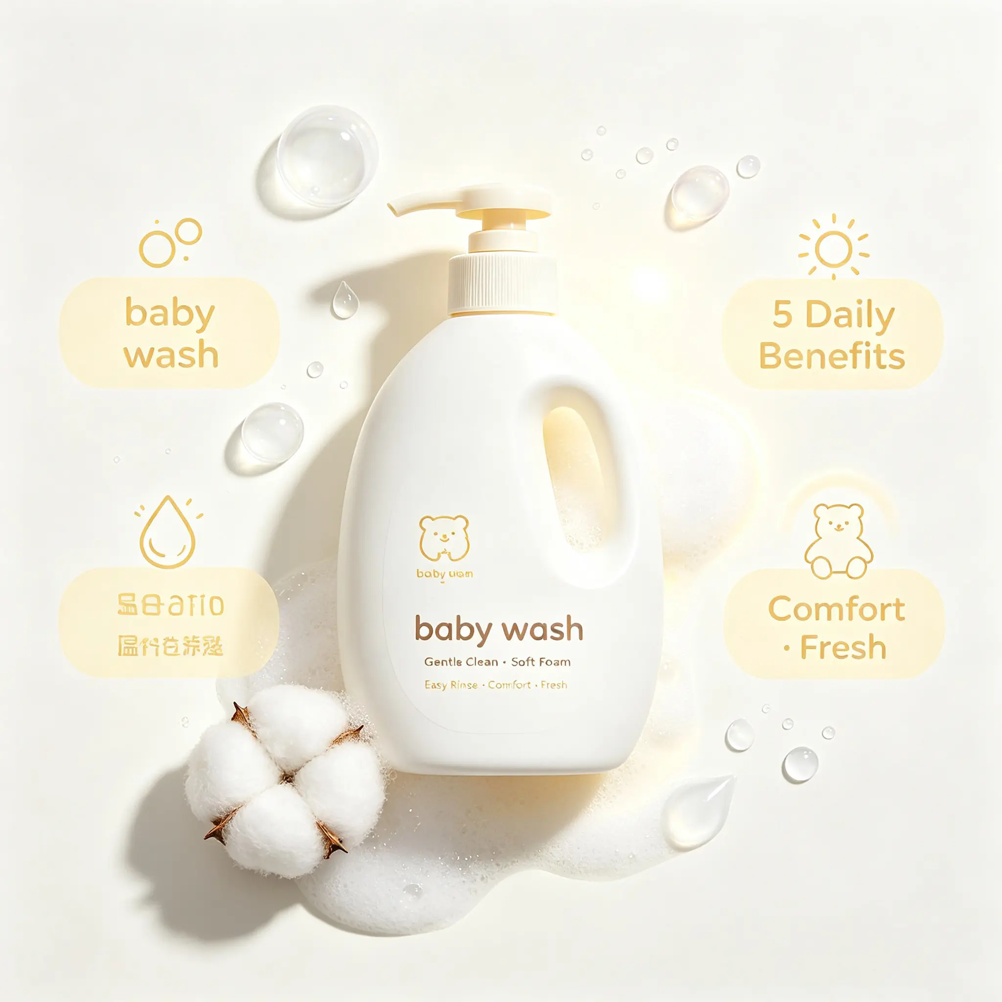 Baby Wash, Gentle Cleansing Baby Body Wash for Hotel, Hospital and Bulk Baby Care Supply