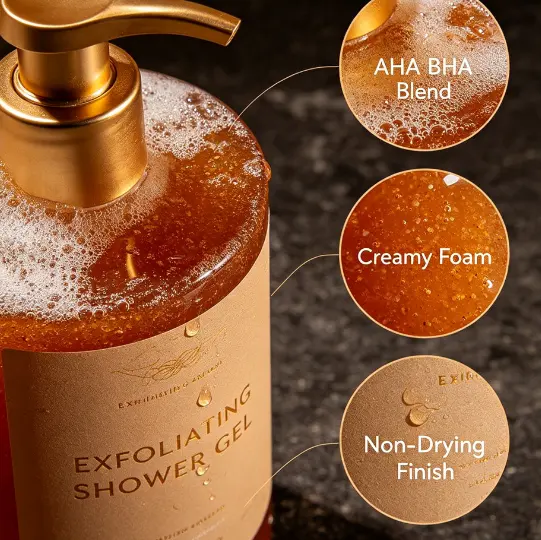 Private Label Exfoliating Shower Gel AHA Fruit Acid Gentle Body Exfoliator Wash Brightening Scrub for Rough Chicken Skin