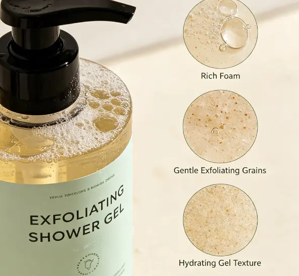 Exfoliating Shower Gel Deep Cleansing Smooth Skin Body Wash, AHA BHA Gentle Exfoliation Body Wash for Dry Rough Skin