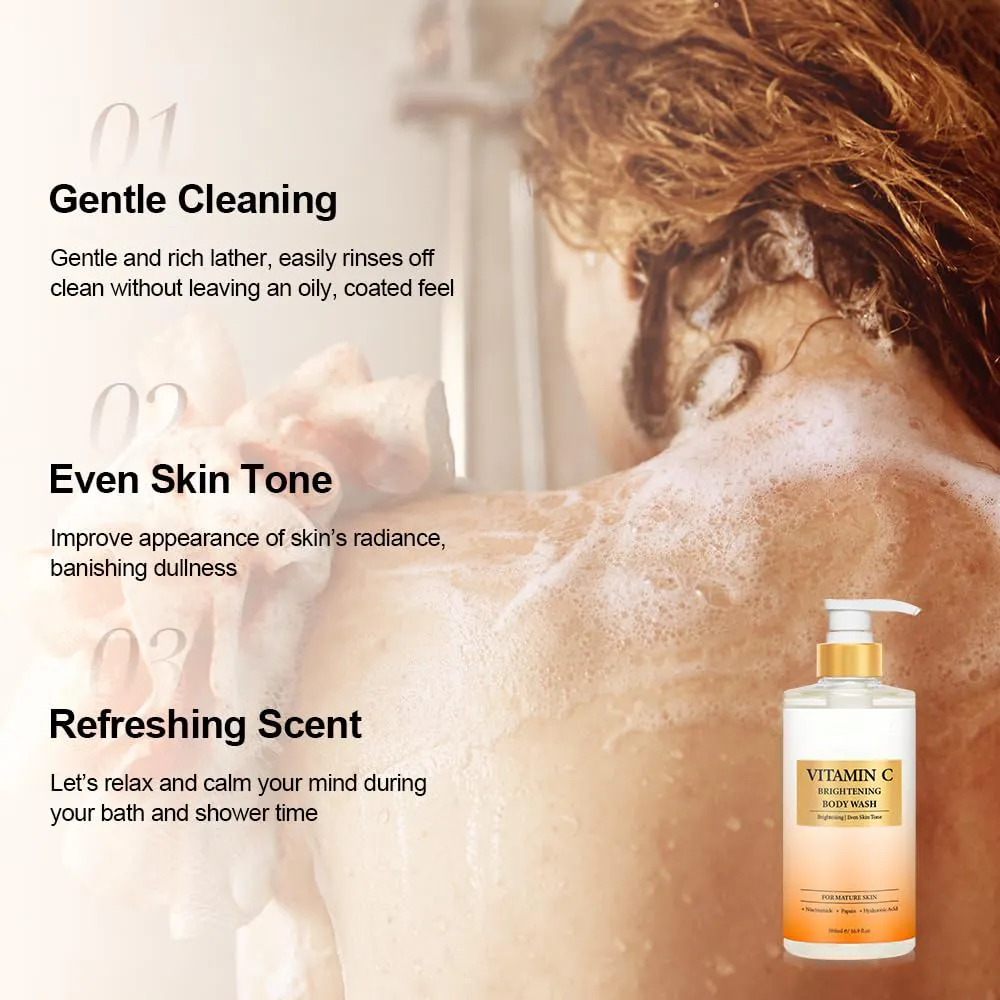 Vitamin C Turmeric Body Scrub & Body Wash, Gentle Exfoliating Shower Gel with Fine Scrub Particles for Uneven Skin Texture