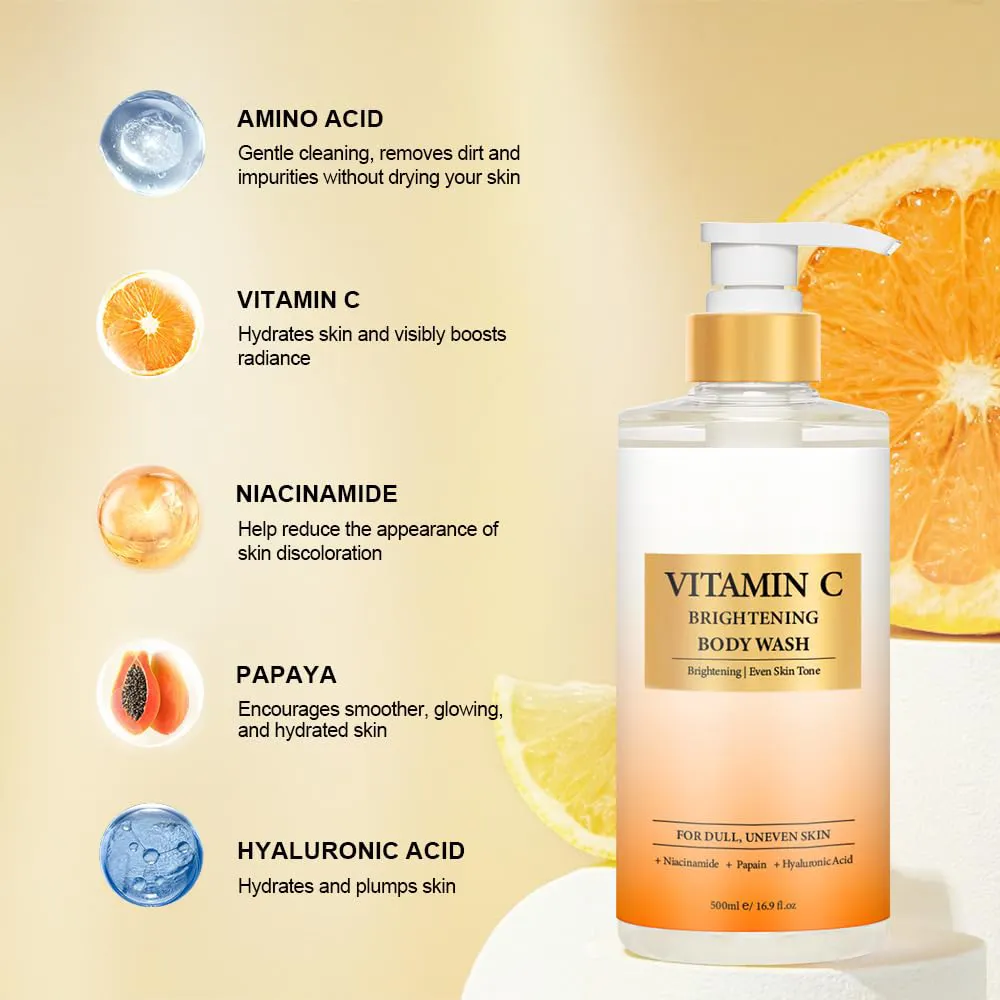 Vitamin C Turmeric Body Scrub & Body Wash, Gentle Exfoliating Shower Gel with Fine Scrub Particles for Uneven Skin Texture