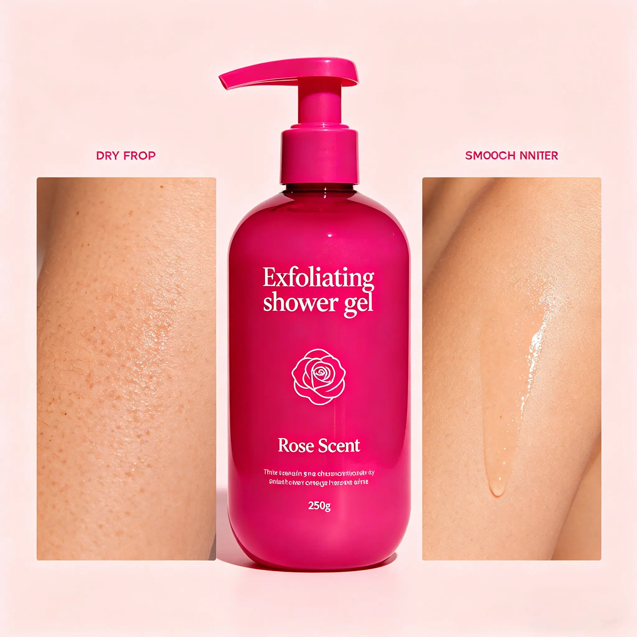 Rose Fragrance 250g Exfoliating Shower Gel Moisturizing Body Wash Natural Exfoliator Skin Care Bulk Custom Logo
