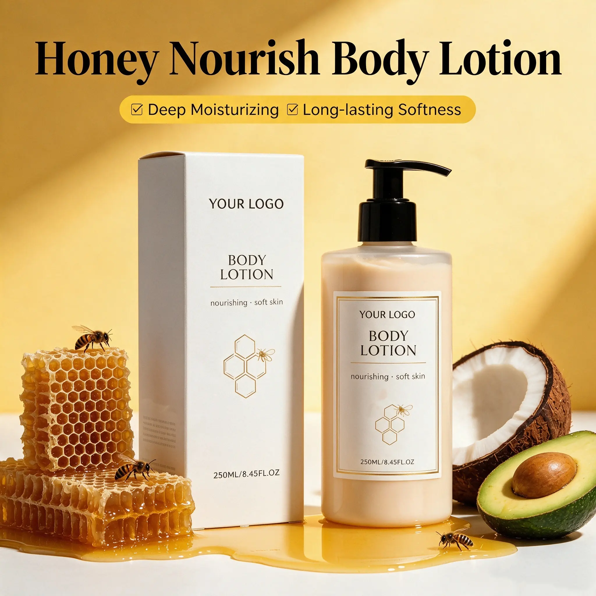 Natural Beeswax Body Lotion Moisturizing Body Cream Deep Hydration Skin Repair Nourishing Body Milk for Dry Sensitive Skin OEM