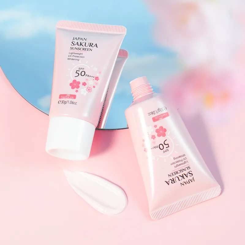 Private Label Whitening Sakura Refreshing Waterproof UV Moisturizing Brightening Sunscreen Cream SPF50+ for Face Body OEM/ODM