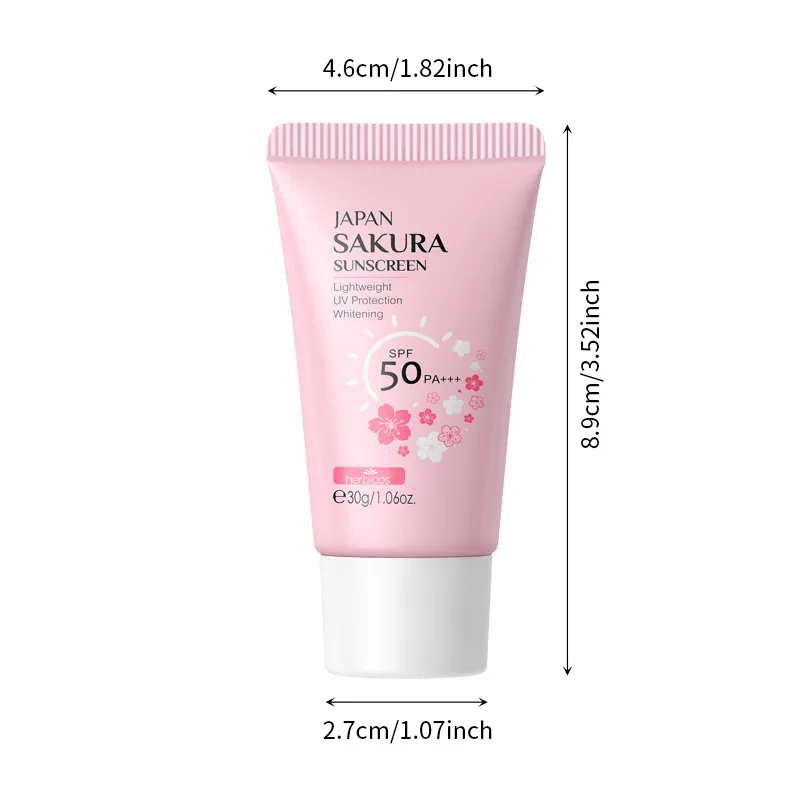 Private Label Whitening Sakura Refreshing Waterproof UV Moisturizing Brightening Sunscreen Cream SPF50+ for Face Body OEM/ODM